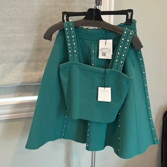 Sandro Dresses & Skirts - Sandro Paris teal pearl studded skirt/top, Hiver 2020 collectn. NWT. $470 retail